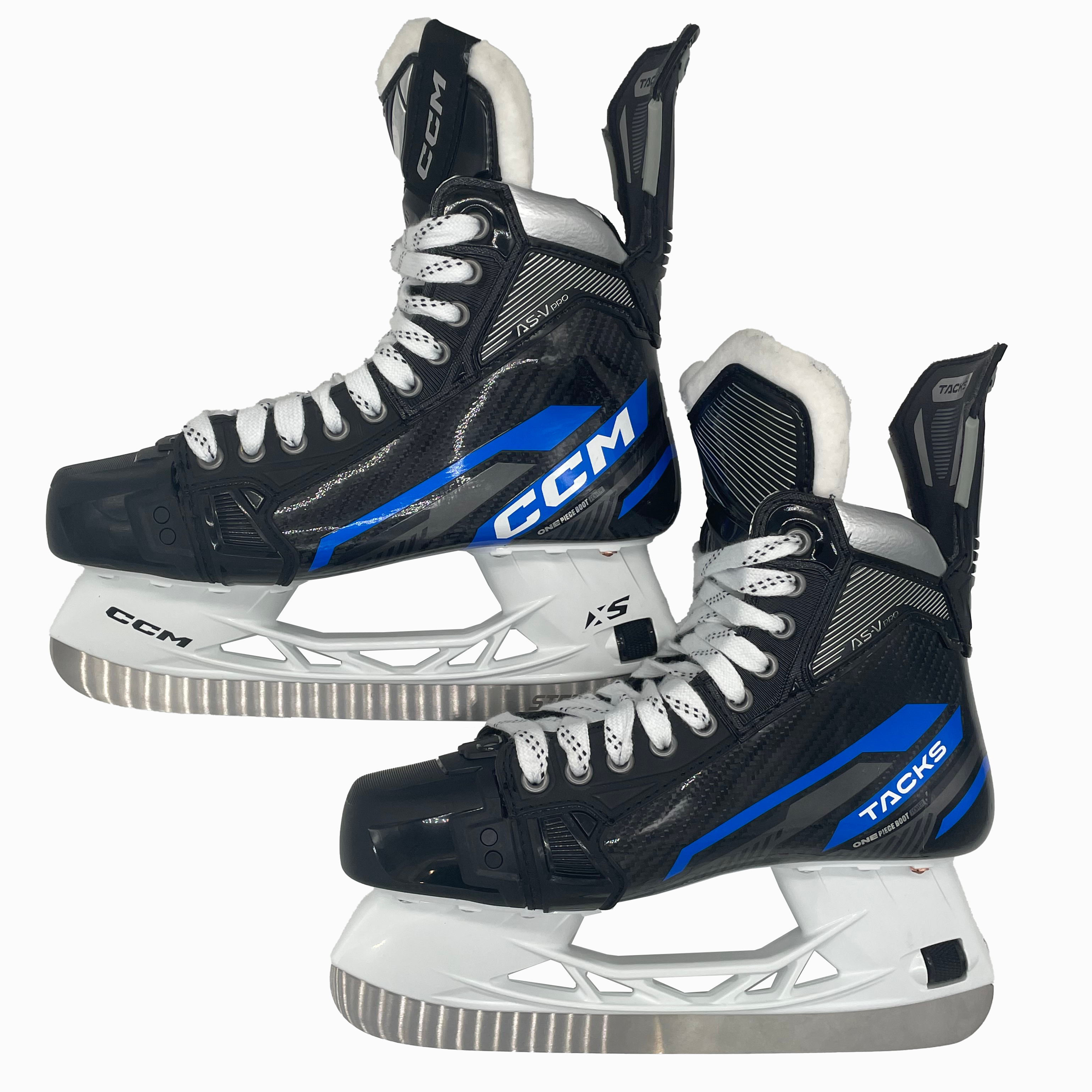 CCM Tacks AS-V Pro – Nouveaux patins de hockey NCAA Pro Stock – Taille 7,5 (noir/bleu)